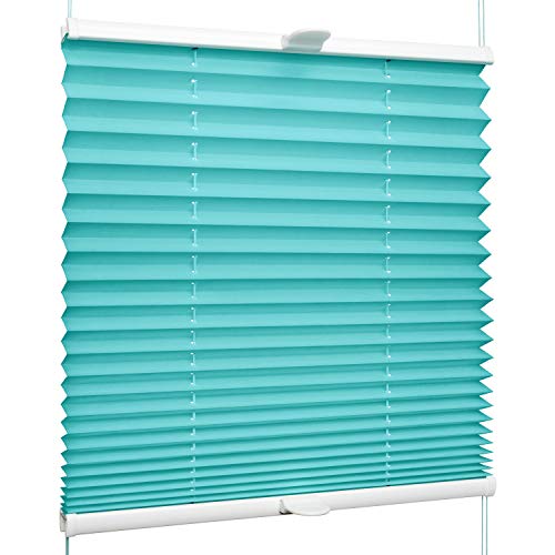 SchattenFreude Klemmfix-Plissee für Fenster | Mit Klemm-Haltern | Ohne Bohren | Türkis, Breite: 125cm x Höhe: 130cm von SchattenFreude