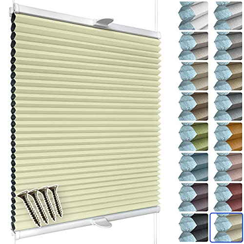 SchattenFreude Waben-Plissee nach Maß für Fenster & Tür | 100% verdunkelnd/Blackout | Zum Anschrauben in der Glasleiste | Hellgelb (Weiße Rückseite), Breite: 50-70cm x Höhe: 100-150cm von SchattenFreude