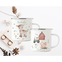Emaille Becher/Traktor Schwein Ziege Ente Bauernhof Blumen Mädchen Junge/ Keramik Tasse Emaille Becher/Traktor Schwein Ziege Ente Bauernhof Blumen Mädchen Junge/ Keramik Tasse von SchatzGeschenke