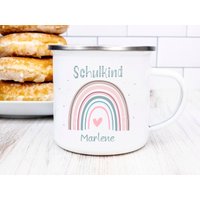 Emaille Tasse Einschulung, Regenbogen, Kinder Schulkind , Mädchen von SchatzGeschenke