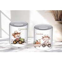 Spardose Personalisiert Mit Namen/ Geschenk Zur Taufe/ Geburt/Bauernhof Traktor von SchatzGeschenke
