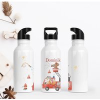 Trinkflasche Mit Strohhalm/Wasserflasche Feuerwehr Feuerwehrmann Personalisiert Kinder Geschenk von SchatzGeschenke