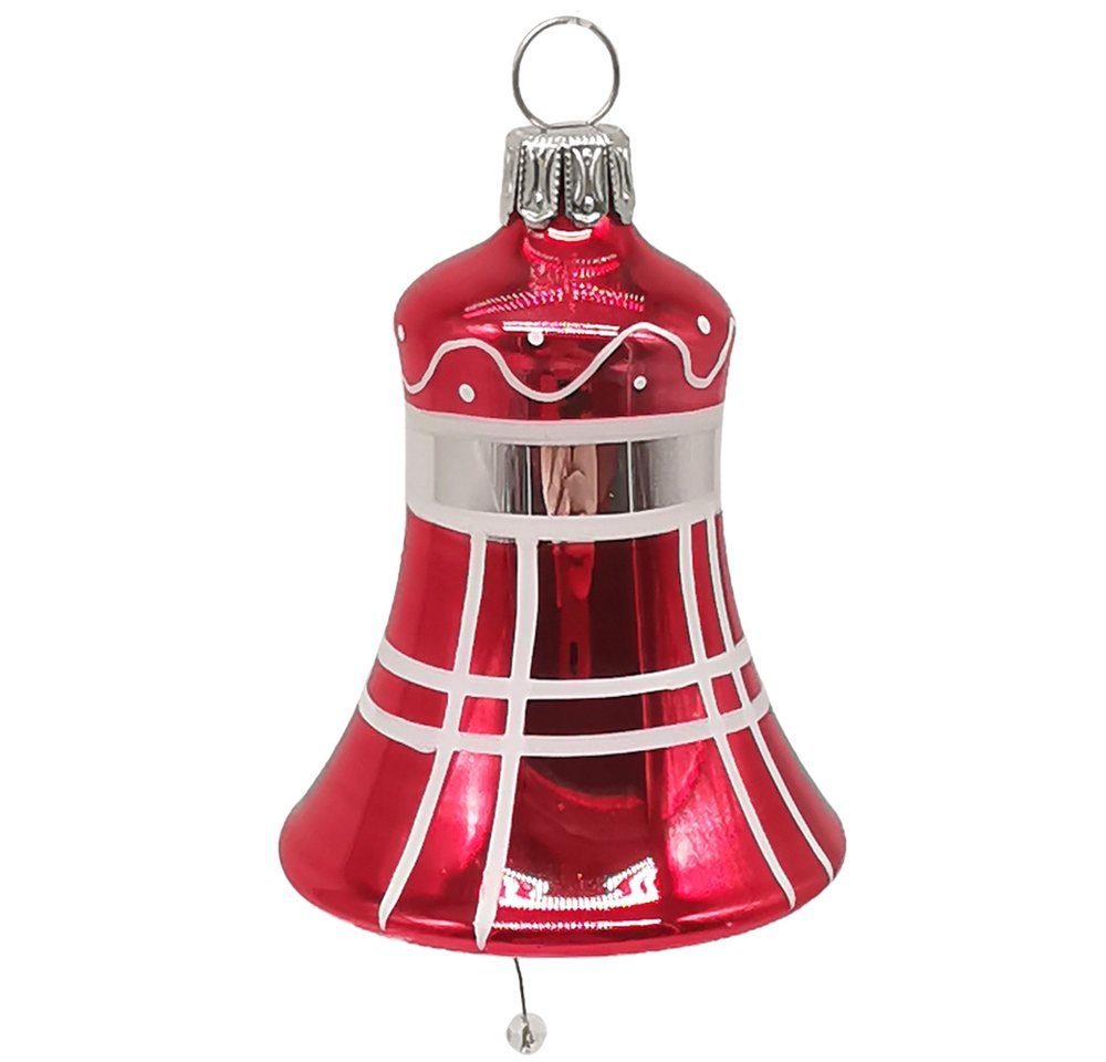 Schatzhauser Christbaumschmuck Glocke rot/silber 5cm (1-tlg), mundgeblasen, handbemalt von Schatzhauser