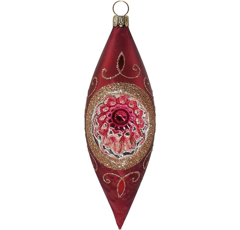 Schatzhauser Christbaumschmuck Reflex Olive Spitzenbordüre Marsalarot Eis 15cm (1-tlg), mundgeblasen, handbemalt von Schatzhauser