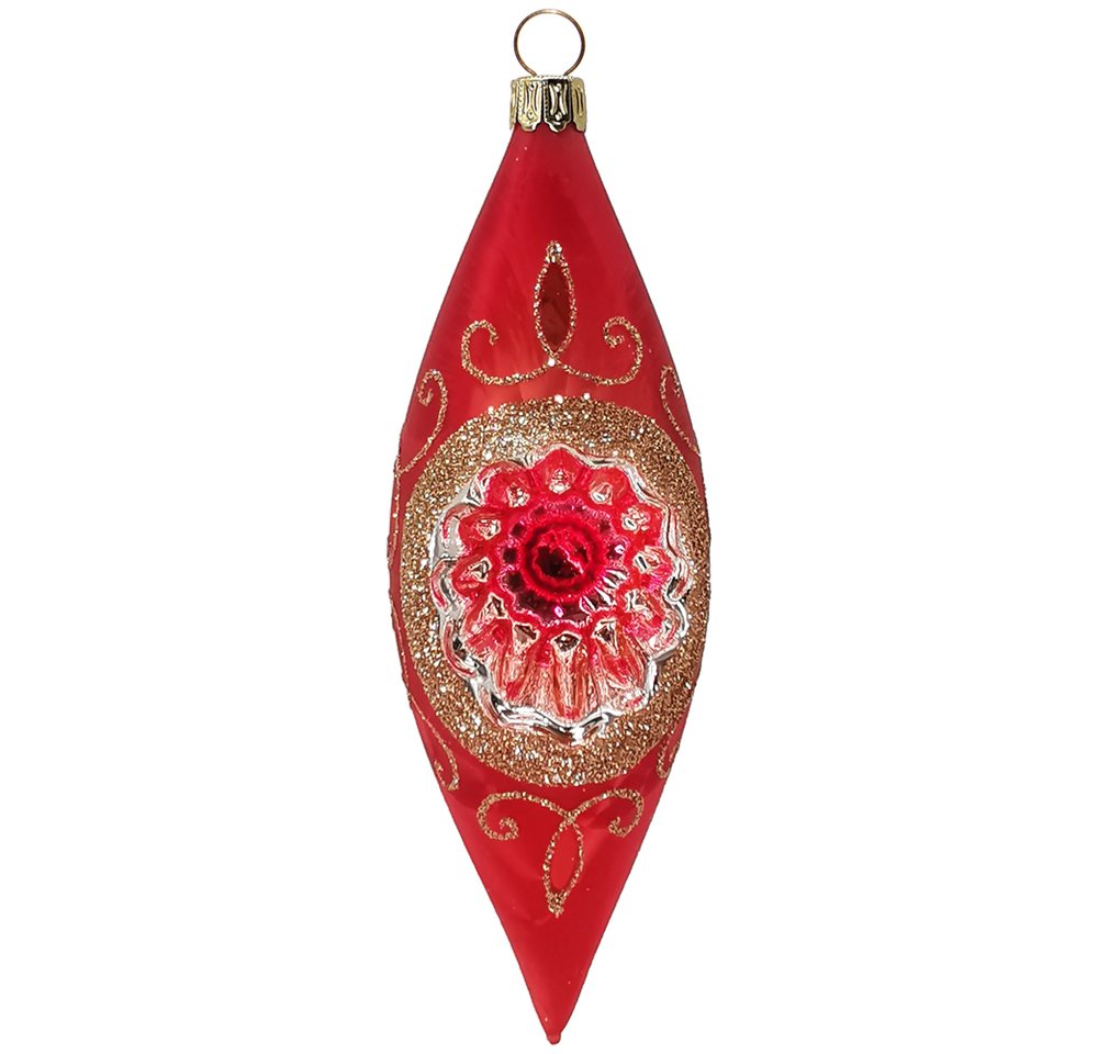 Schatzhauser Christbaumschmuck Reflex Olive Spitzenbordüre rot Eis 15cm (1-tlg), mundgeblasen, handbemalt von Schatzhauser