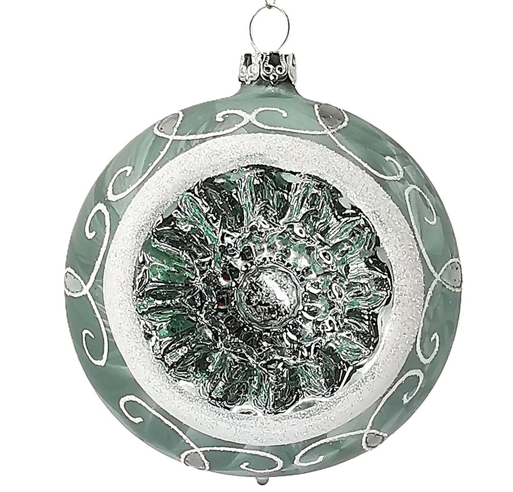 Schatzhauser Christbaumschmuck Reflexkugel Ø 8cm, mintgrün Eis, Spitzenbordüre (1-tlg), mundgeblasen, handbemalt von Schatzhauser