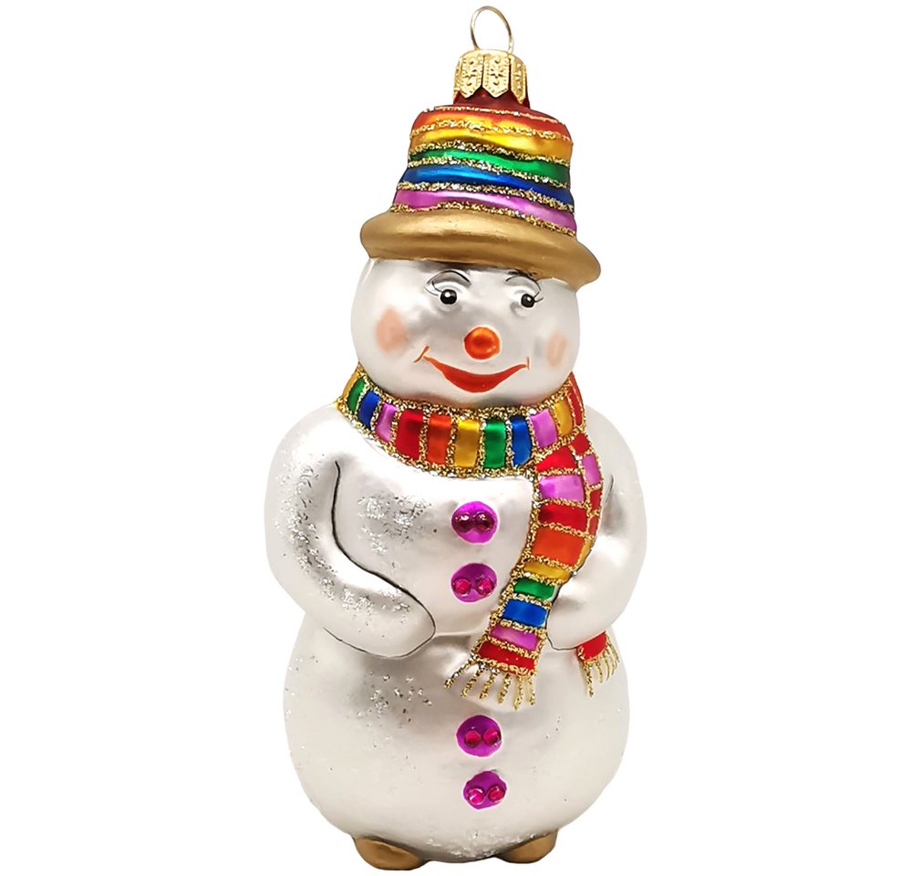 Schatzhauser Christbaumschmuck Schneemann regenbogenbunt 12cm (1-tlg), mundgeblasen, handbemalt von Schatzhauser