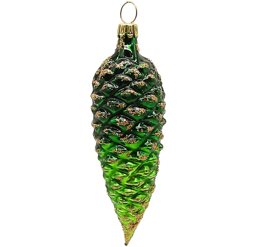 Schatzhauser Christbaumschmuck Zapfen Tannzapfen 10cm grün glänzend (1-tlg), mundgeblasen, handbemalt von Schatzhauser