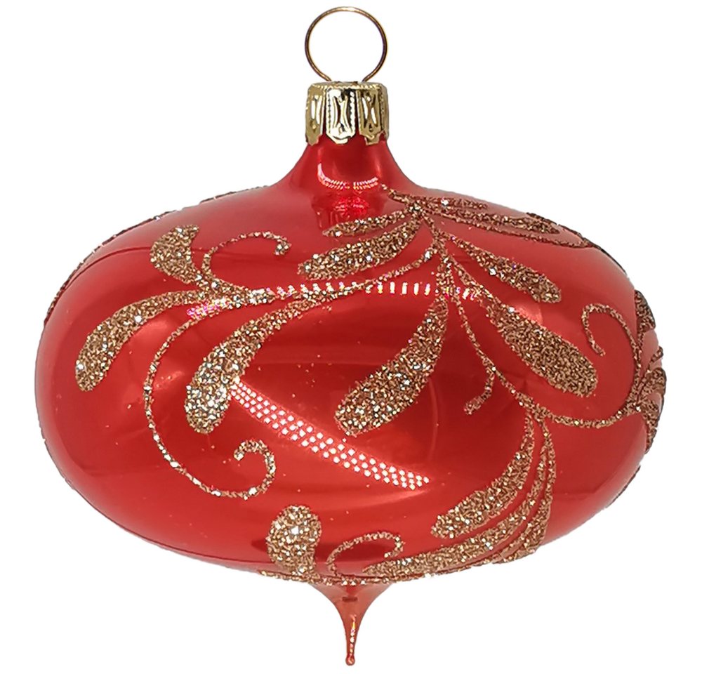 Schatzhauser Christbaumschmuck Zwiebel Blütenbouquet orange opal Ø8cm (1-tlg), mundgeblasen, handbemalt von Schatzhauser