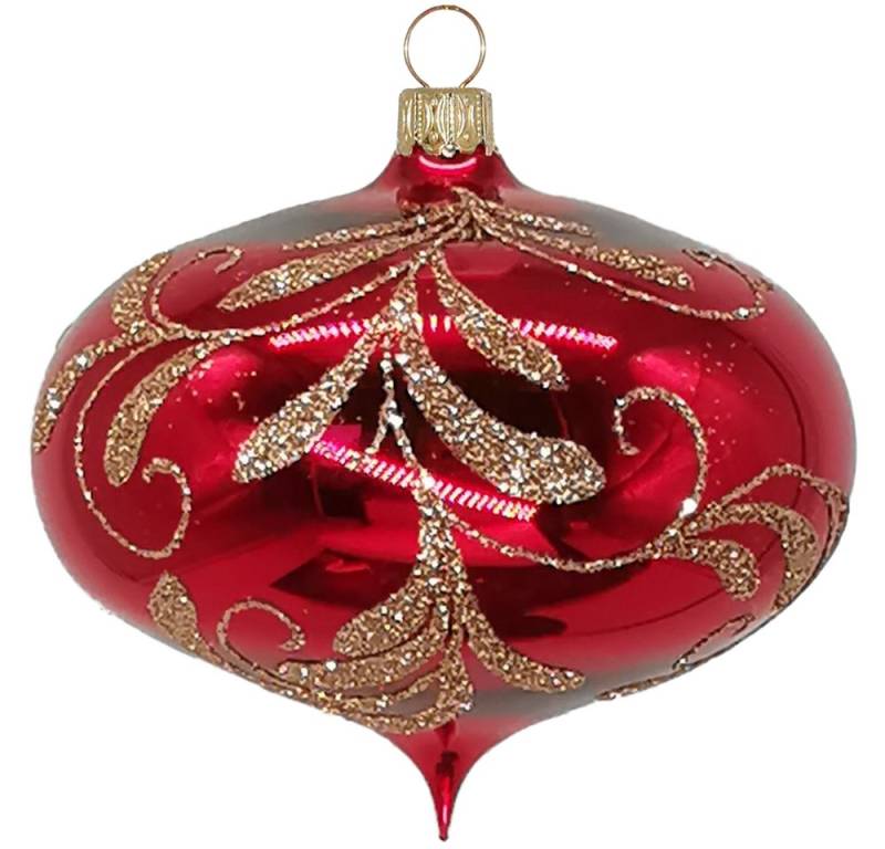 Schatzhauser Christbaumschmuck Zwiebel Blütenbouquet rot Ø8cm (1-tlg), mundgeblasen, handbemalt von Schatzhauser