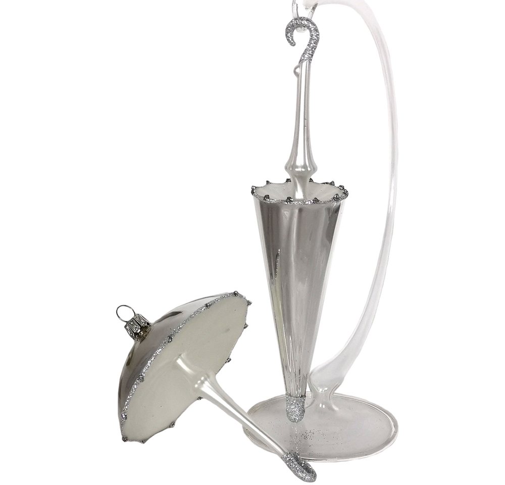 Schatzhauser Christbaumschmuck Schirm Set, silber (2-tlg), mundgeblasen, handbemalt von Schatzhauser