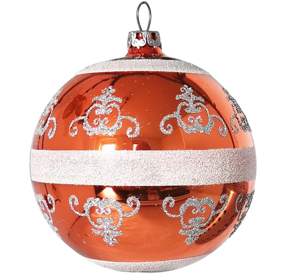 Schatzhauser Weihnachtsbaumkugel Christbaumkugel Barock, orange Ø8cm (1 St), mundgeblasen, handbemalt von Schatzhauser