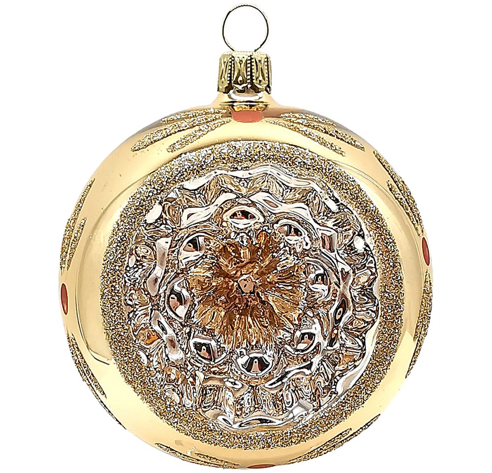 Schatzhauser Weihnachtsbaumkugel Reflex Christbaumkugel gold glänzend Ø8cm (1 St), mundgeblasen, handbemalt von Schatzhauser