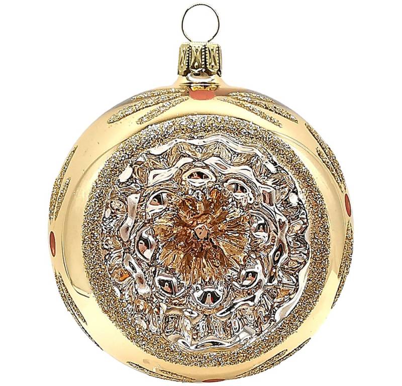 Schatzhauser Weihnachtsbaumkugel Reflex Christbaumkugel gold glänzend Ø8cm (1 St), mundgeblasen, handbemalt von Schatzhauser