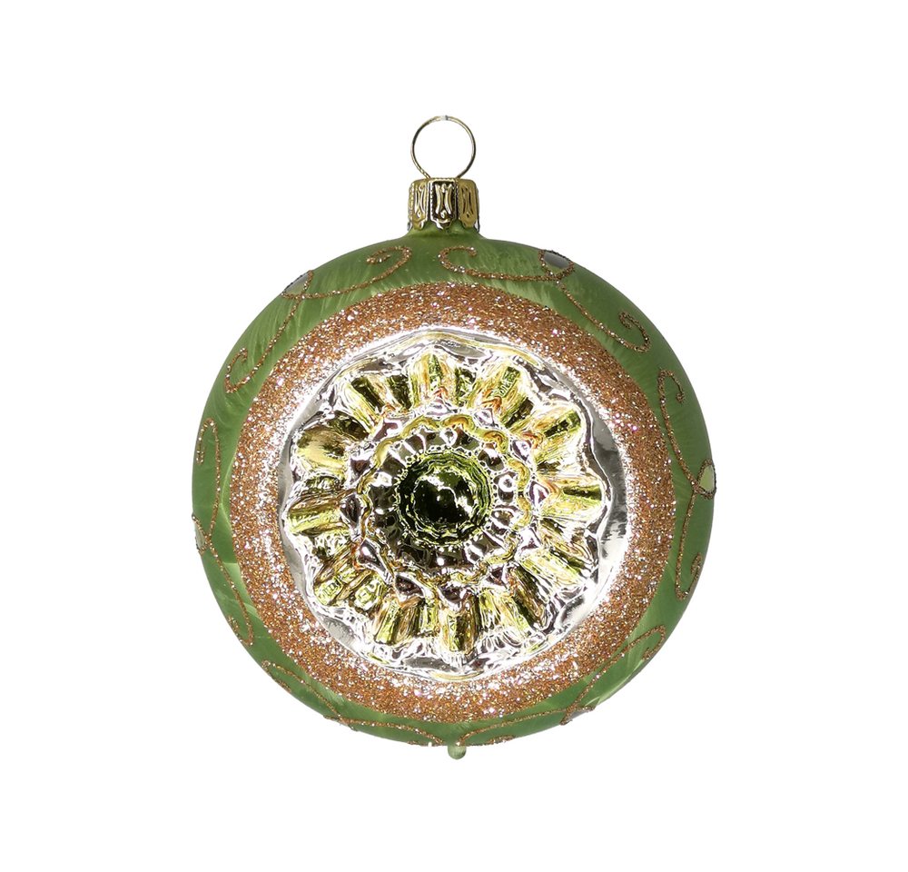 Schatzhauser Weihnachtsbaumkugel Reflexkugel Spitzenbordüre Avocado grün Eis (1 St), mundgeblasen, handbemalt von Schatzhauser