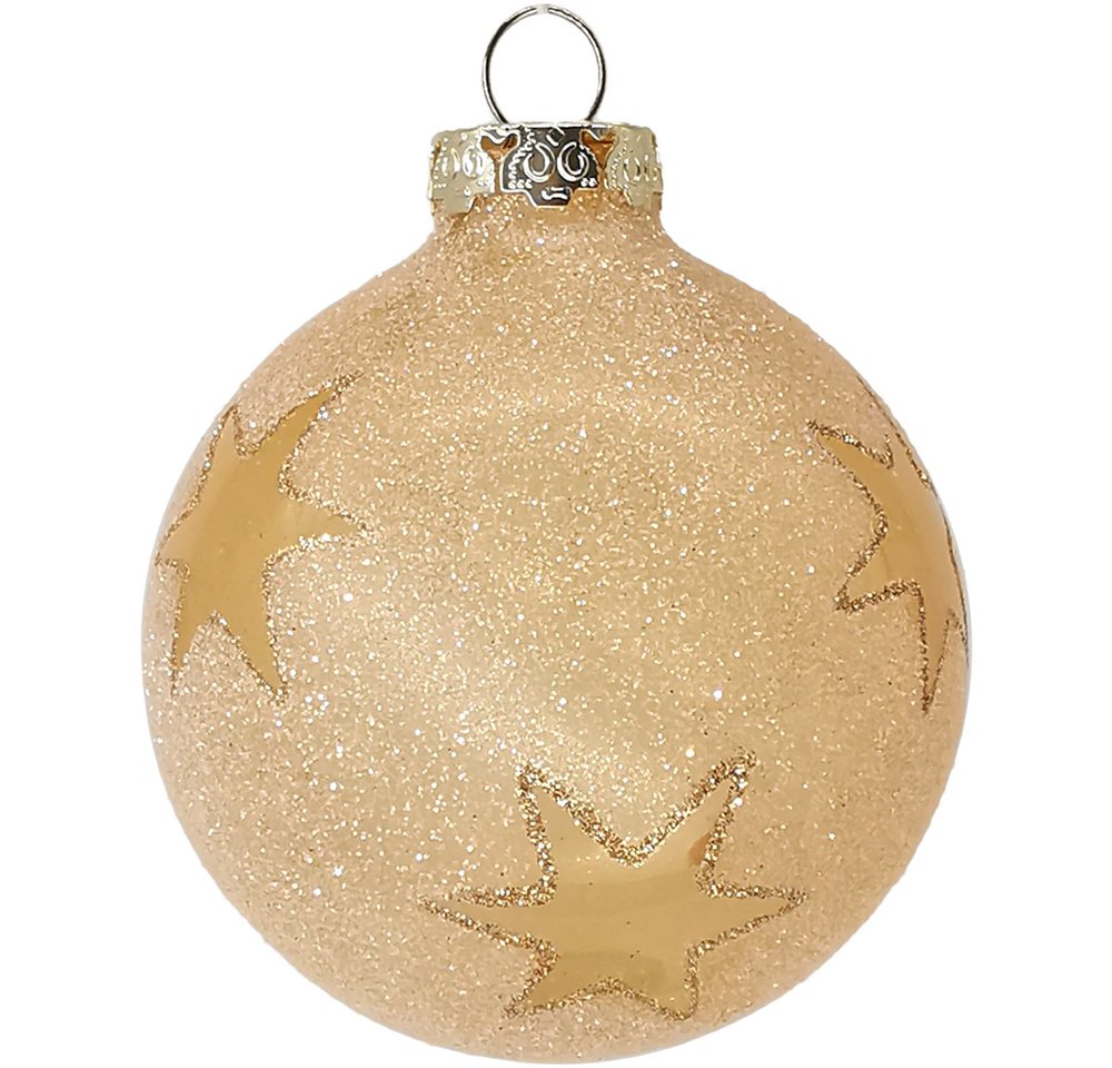 Schatzhauser Weihnachtsbaumkugel Sterne Sand gold halbtransparent Ø8cm (1 St), Maschinenkugel, bedruckt von Schatzhauser