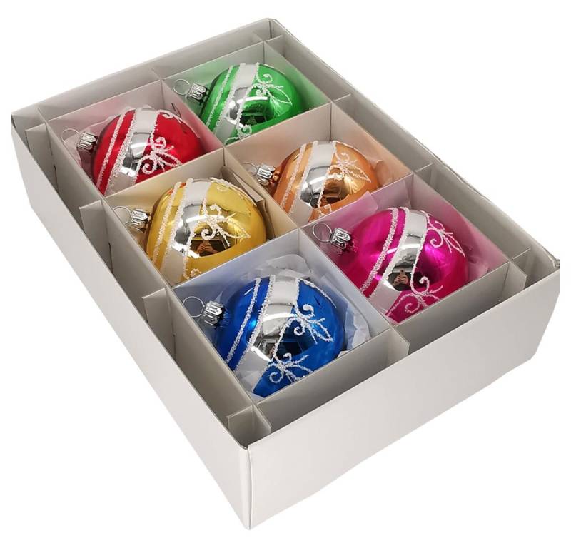 Schatzhauser Weihnachtsbaumkugel nostalgisches Weihnachtskugel-Set Ø6cm (6 St), mundgeblasen, handbemalt von Schatzhauser