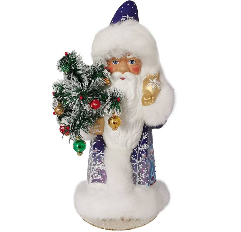 Schatzhauser Weihnachtsmann Väterchen Frost mit Gansfederbaum blau 40cm Pappmache (1 St), handbemalt von Schatzhauser