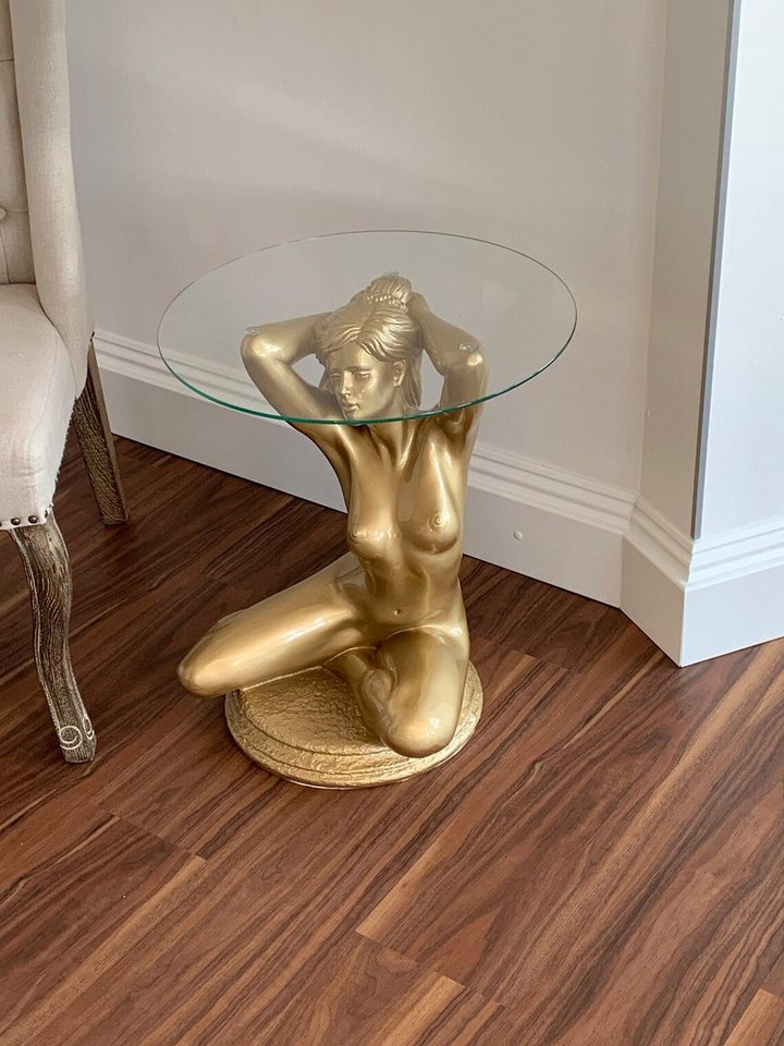 Schatzkiste1 Beistelltisch Figurentisch im Frauen Design Beistelltisch, Couchtisch, Glastisch (1x Beistelltisch mit Glasplatte), breite 40 cm, höhe 50cm, handbemalt von Schatzkiste1