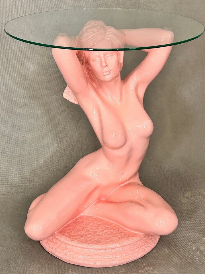 Schatzkiste1 Beistelltisch Figurentisch im Frauen Design Beistelltisch, Couchtisch, Glastisch (1x Beistelltisch mit Glasplatte), breite 40 cm, höhe 50cm, handbemalt von Schatzkiste1