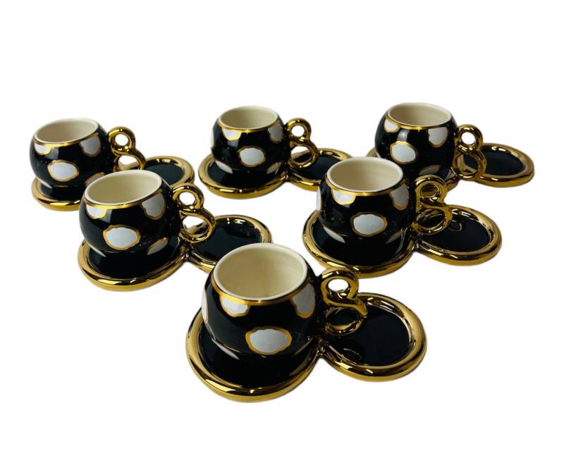 Cinar Kaffeeservice Luxus Gold Espressotassen 12 TLG für 6 Personen Tassen + Untertassen, 6 Personen, Espressotassenset für 6 Personen von Cinar
