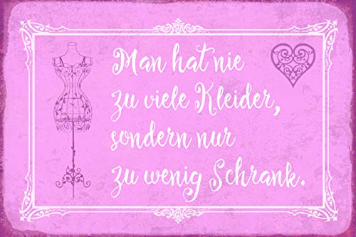 Schatzmix Spruch Viele Kleider wenig Schrank Metallschild Deko 20x30 tin Sign Blechschild, Blech, Mehrfarbig, 20x30 cm von Schatzmix