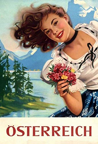 Schatzmix 20x30 cm Österreich Alpen See Dirndl Pin up Girl Werbung Plakat Metall Schild Blechschild, Blech von Schatzmix