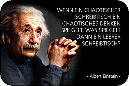 Schatzmix Blechschild Spruch Einstein Chaotischer Schreibtisch Metallschild Wanddeko 20x30 tin Sign von Schatzmix