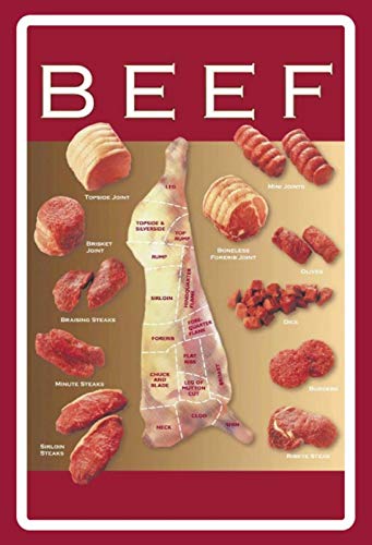 Schatzmix Blechschild Rind Beef Metzgerzerteilung rotes Metallschild Wanddeko 20x30 tin Sign von Schatzmix