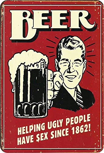Schatzmix Blechschild Bier Beer Helping Ugly People rotes Metallschild Wanddeko 20x30 tin Sign von Schatzmix