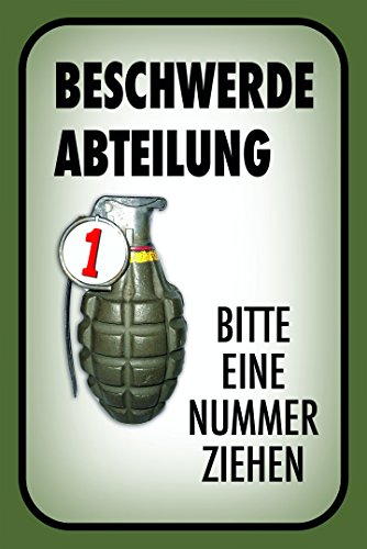 Schatzmix CC1053 Beschwerde Abteilung Bitte eine Nummer ziehen Metallschild Wanddeko 20x30 cm tin Sign Blechschild, Blech, Mehrfarbig von Schatzmix