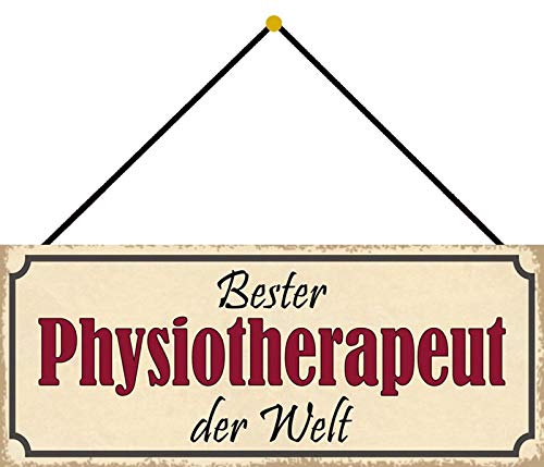Schatzmix Bester Physiotherapeut der Welt Metallschild 27x10cm Deko mit Kordel Blechschild, Blech, Mehrfarbig, 27x10 cm von Schatzmix