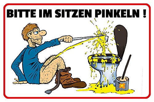 Schatzmix Blechschild Spruch Bitte im Sitzen pinkeln! Kloordnung Toilette Metallschild Wanddeko 20x30 tin sign von Schatzmix