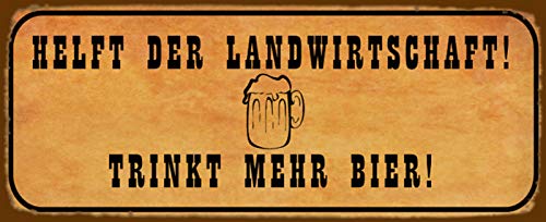 Schatzmix Spruch Helft der Landwirtschaft trinkt mehr Bier Metallschild 27x10 cm Wanddeko tin Sign Blechschild, Blech, Mehrfarbig von Schatzmix
