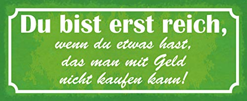 Schatzmix Spruch Reich mit Geld Nicht kaufen Metallschild 27x10 cm Wanddeko tin Sign Blechschild, Blech, Mehrfarbig von Schatzmix