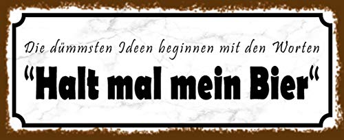 Schatzmix Spruch Halt Mein Bier Metallschild 27x10 cm Wanddeko tin Sign Blechschild, Blech, Mehrfarbig von Schatzmix