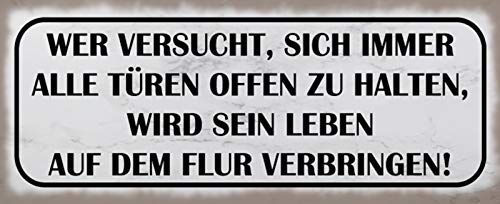 Schatzmix Spruch Türen Leben Flur Metallschild 27x10 cm Wanddeko tin Sign Blechschild, Blech, Mehrfarbig von Schatzmix