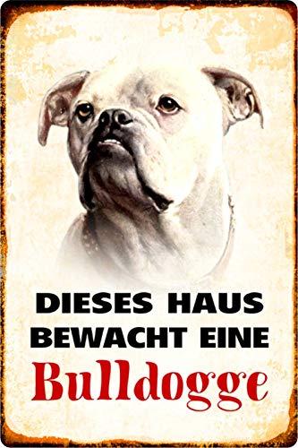 Schatzmix Blechschild Hund Dieses Haus bewacht Bulldogge Metallschild Wanddeko 20x30 tin Sign von Schatzmix