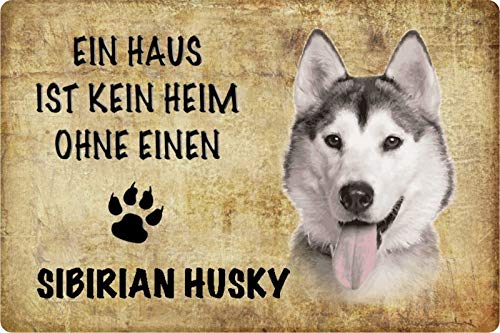 Schatzmix Blechschild Hund Kein Heim ohne Sibirian Husky Metallschild Wanddeko 20x30 tin Sign von Schatzmix