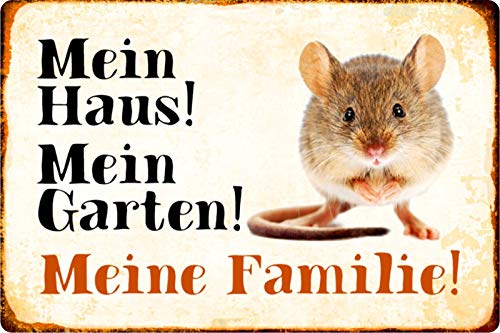 Schatzmix Blechschild Maus Mein Haus! Mein Garten! Metallschild Wanddeko 20x30 tin Sign von Schatzmix