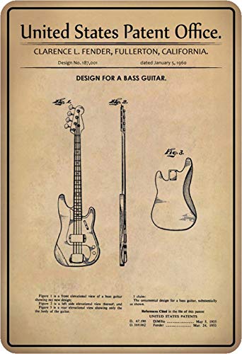 Schatzmix Blechschild Patent Entwurf für Bassgitarre-Fender Metallschild Wanddeko 20x30 tin Sign von Schatzmix