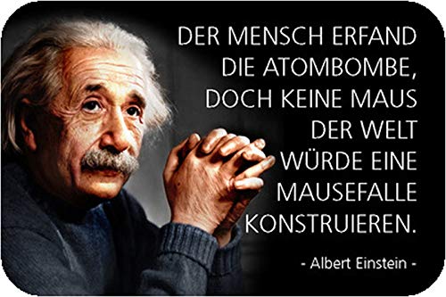 Schatzmix Blechschild Spruch A.Einstein Mensch erfand Atombombe Metallschild Wanddeko 20x30 tin Sign von Schatzmix