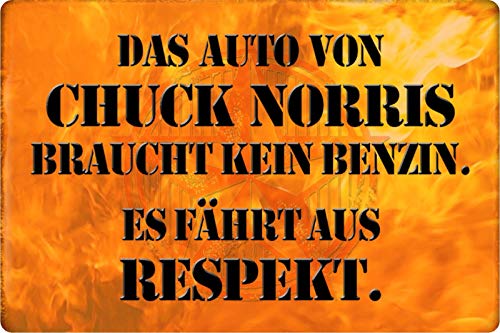 Schatzmix Blechschild Spruch Chuck Norris brauch Benzin Metallschild Wanddeko 20x30 tin Sign von Schatzmix
