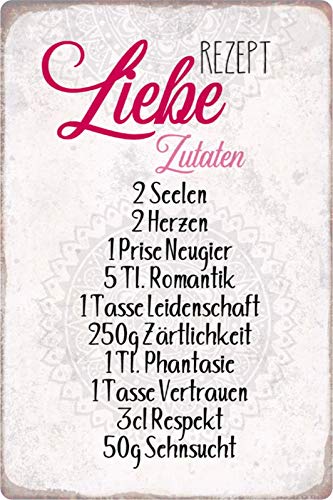 Schatzmix Blechschild Spruch Rezept Liebe Zutaten Seele Metallschild Wanddeko 20x30 tin Sign von Schatzmix