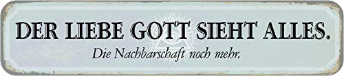 Schatzmix Blechschild Straßenschild Spruch Der Liebe Gott Sieht Alles Metallschild 46x10cm Deko tin Sign von Schatzmix
