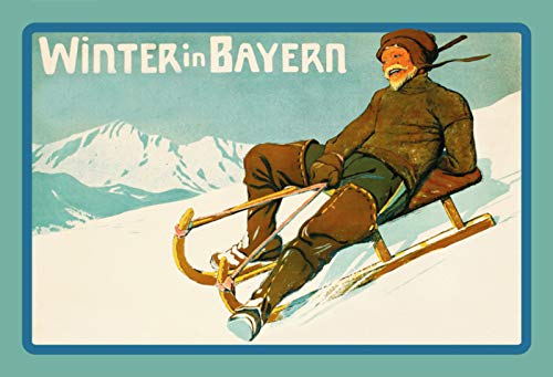 Schatzmix Blechschild Urlaub Winter in Bayern Ski Fahren Metallschild Wanddeko 20x30 tin Sign von Schatzmix