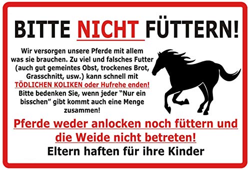 Schatzmix Blechschild Warnschild Pferd Bitte Nicht Füttern! Weiß Metallschild Wanddeko 20x30 tin Sign von Schatzmix