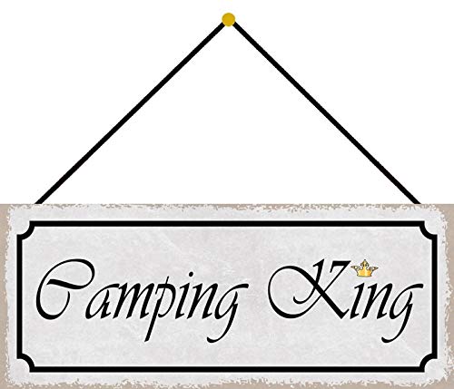 Schatzmix Camping King Metallschild 27x10cm Dekoschild tin Sign mit Kordel Blechschild, Blech, Mehrfarbig, 27x10 cm von Schatzmix