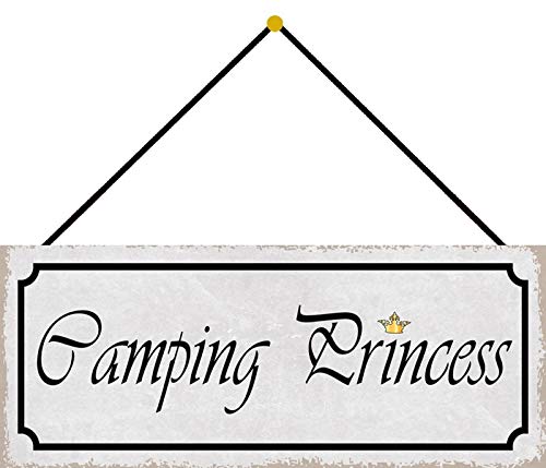 Schatzmix Camping Princess Metallschild 27x10cm Dekoschild tin Sign mit Kordel Blechschild, Blech, Mehrfarbig, 27x10 cm von Schatzmix