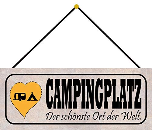 Schatzmix Campingplatz Der schönste Ort der Welt 27x10cm tin Sign mit Kordel Blechschild, Blech, Mehrfarbig, 27x10 cm von Schatzmix